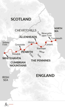 Map of tour UK 4-Day Coast-to-Coast Cycling