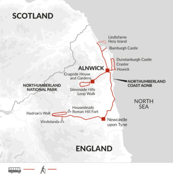 Map of tour Group Walking Holiday in Northumberland