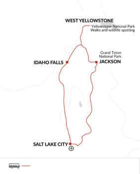 Map of tour Nature in America – Yellowstone and the Grand Teton National Parks