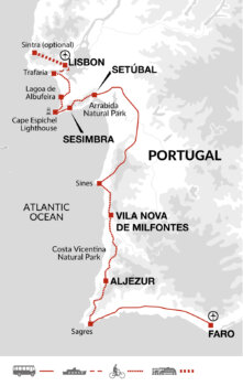 Map of tour Cycle Portugal – Lisbon to Algarve