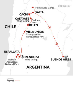 Map of tour Wine and Landscapes of Argentina’s Northwest