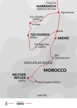 Map of tour Low-Cost Morocco Atlas Walking