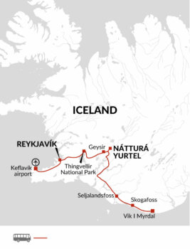 Map of tour Yurt Iceland Golden Triangle Tour and Northern Lights