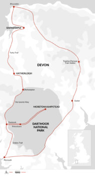 Map of tour UK Cycling Holiday – Devon Coast