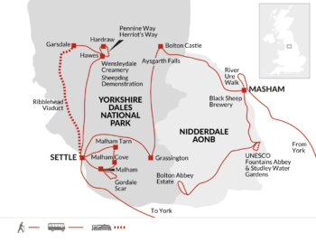 Map of tour Yorkshire Dales Walking