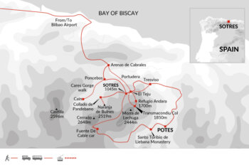 Map of tour Trekking in Spain – Picos de Europa