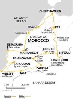 Map of tour Twenty-Day Tour of Morocco