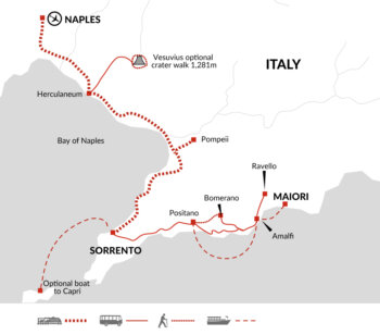 Map of tour Naples and the Amalfi Coast