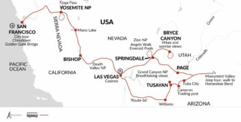 Map of tour Western USA National Parks Explorer