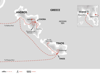 Map of tour Greek Islands Walking – Andros and Tinos