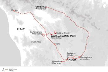 Map of tour Southern Tuscany Walking and Wine