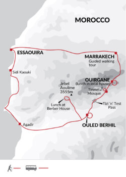 Map of tour Morocco Walking – Atlas Mountains and Atlantic Coast