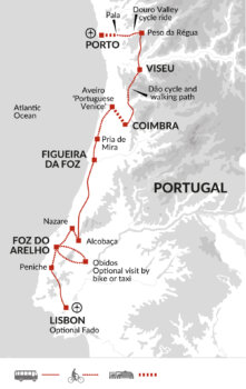 Map of tour Cycling Portugal – Porto to Lisbon