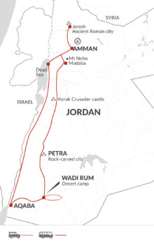 Map of tour Affordable Nine-Day Jordan Tour