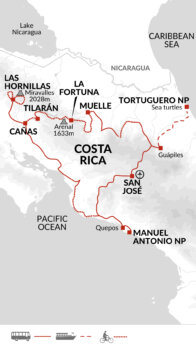 Map of tour Cycle Costa Rica