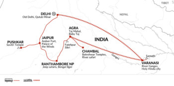 Map of tour India Golden Triangle and Wildlife Tour