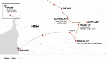 Map of tour Indian Wildlife National Parks