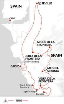 Map of tour Cycle Andalucia – Cadiz to Jerez