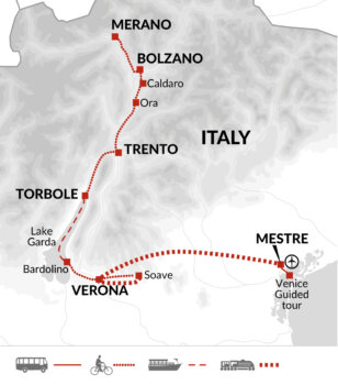 Map of tour Cycle Dolomites, Lake Garda and Venice