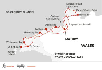 Map of tour Wales Pembrokeshire Coast Walking