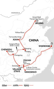 Map of tour Budget 21-Day China Tour