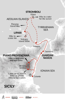 Map of tour Sicilian Mount Etna Hike and Islands Trip