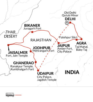 Map of tour Rajasthan and India Golden Triangle Cultural Tour