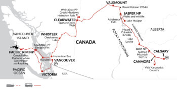 Map of tour Canadian Rockies and Pacific Coast