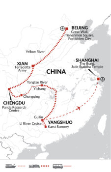 Map of tour Affordable Fast-Paced Tour of China’s Great Destinations