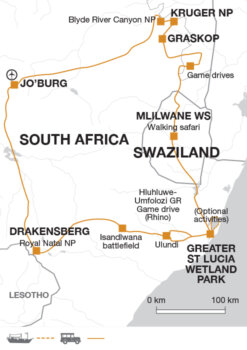 Map of tour South Africa and Swaziland