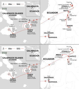 Map of tour Ecuador Cloud Forest, Volcanoes and the Galapagos