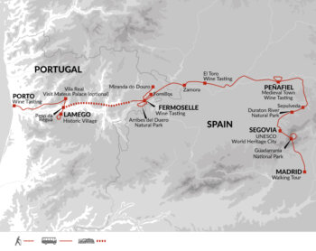 Map of tour Walking and Wine in Spain and Portugal