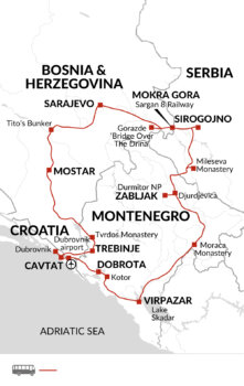 Map of tour Scenic and Cultural Tour Through the Balkans