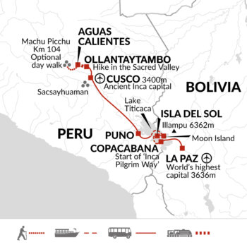 Map of tour Peru and Bolivia Including Machu Picchu and Titicaca