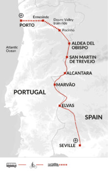 Map of tour Cycle Seville to Porto