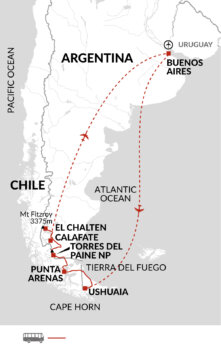 Map of tour Scenic Argentina Tour in Patagonia