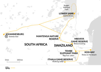 Map of tour South Africa Lodge Safari