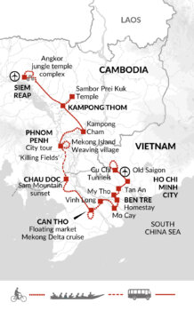 Map of tour Cycle Vietnam and Cambodia