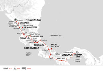 Map of tour Cycle Nicaragua to the Panama Canal