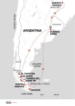 Map of tour Argentina Tour of Majestic Patagonia with Iguazu Falls