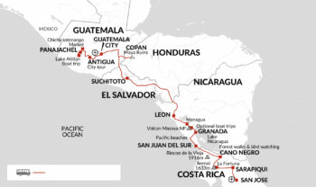 Map of tour Central American Historical, Cultural and Wildlife Tour