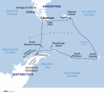 Map of tour Falklands, South Georgia and Antarctica Wildlife Tour