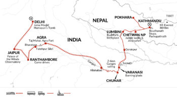 Map of tour Delhi to Nepal Everything Tour!