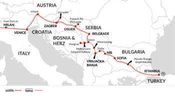 Map of tour Incredible Rail Tour London to Venice, Croatia, Serbia & Istanbul