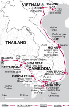 Map of tour Vietnam, Cambodia and Vietnam Tour