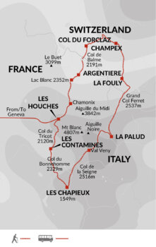 Map of tour Tour du Mont Blanc Trek