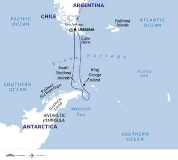 Map of tour Antarctic Peninsula and Weddell Sea Boat Expedition