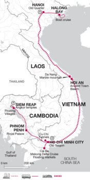 Map of tour Best of Vietnam and Cambodia Tour