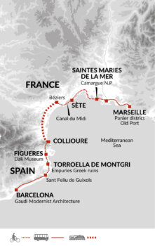 Map of tour Cycle Marseille to Barcelona