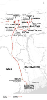 Map of tour Kolkata, Himalayan India and Bhutan